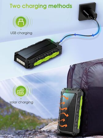 Портативний зарядний акумулятор Power Bank 52800mAh з сонячною панеллю, 30W, 7 виходів, з ліхтариком та LED-дисплеєм, чорний/зелений