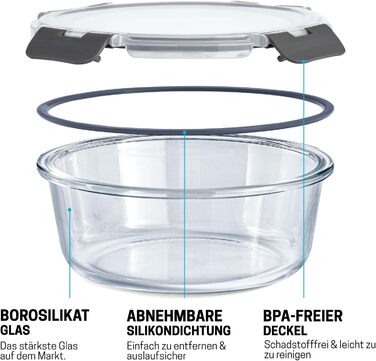 Контейнери для їжі Igluu Meal Prep, скляні, набір 3 шт (400/650/950 мл) - BPA-free, мікрохвильовка, духовка, морозилка, посудомийка
