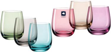 LEONARDO HOME Sora Drinking Glasses (Set of 6) • Colorful Water Glasses (360 ml) • 6 Colors • Dishwasher-Safe & Durable • Multicolored Glasses for Home, Restaurants & Parties • Juice Glass Sora • 047289