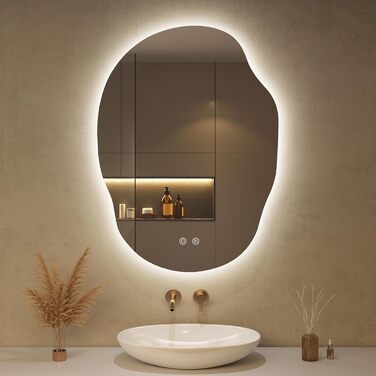 Дзеркало для ванної кімнати з підсвічуванням, арочне, без рами 50x75 см. Touch-панель, регулювання яскравості, 3 кольори світла, запобігання запотіванню