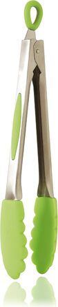 Mastrad F16800 Kitchen Tongs with Stainless Steel Handle – Non-stick and Heat-Resistant Handle, Grilling Tongs for Cooking, Serving, and Grilling for Buffets, Salads, Ice, and Oven (26cm, Green)