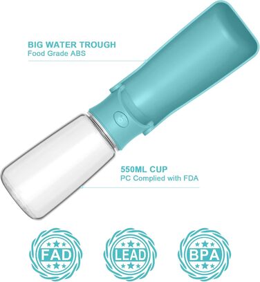 Складана пляшка для води для собак Canareen - 550 мл, блакитна. Зручна для прогулянок, подорожей та активного відпочинку.