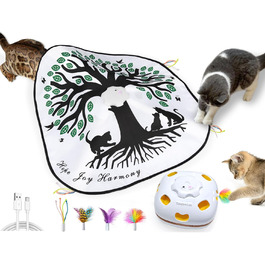 GoldenSun Cat Toy, Rechargeable, Interactive 4-in-1 Toy for Indoor, Hide-and-Seek Toy for Kittens, Whack a Mole Motion, Electronic Cat Toy for Exercise (Tree of Life)
