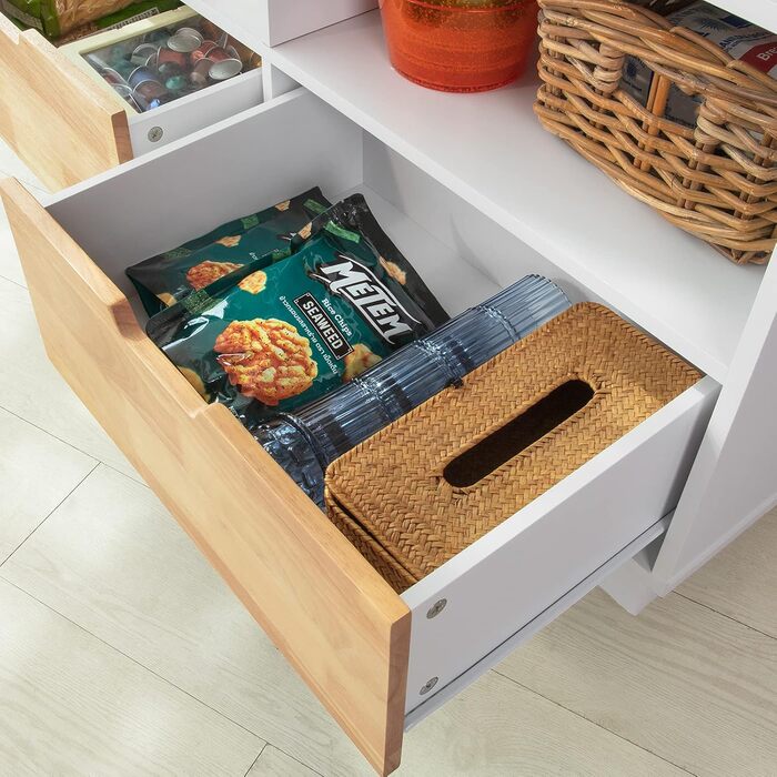 SoBuy Kitchen Cart with Countertop - Rolling Kitchen Island with Spice Rack & Storage - White & Natural Finish