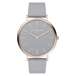 Годинник Liebeskind Berlin для жінок – 38 мм, круглий корпус – кварцовий годинник з шкіряним ремінцем – водостійкий 5ATM – для щоденного використання & стильний (Рожеве золото / Світло-сірий)