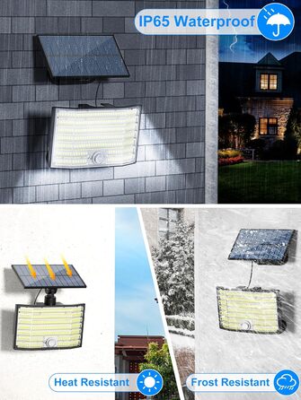 Сонячні LED світильники для вулиці 226 LED з датчиком руху, 3 режими, IP65 водонепроникні, настінні прожектори для саду та гаража з кабелем 5 м, комплект 2 шт.