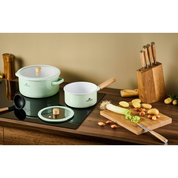 Набір емальованого посуду Gerlach Natur Enamel, пастельно-зелений, 6 предметів