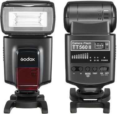 Спалахувач Godox TT560II для камери: універсальний, GN38, з бездротовим випромінювачем, сумісний з Canon, Sony, Nikon, Panasonic, Olympus, Pentax