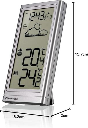 Метеостанція Bresser Meteo Temp з датчиком температури (вуличний/кімнатний), прогнозом погоди, підставкою та кріпленням на стіну, срібляста