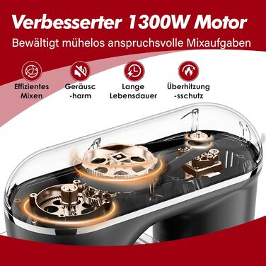 Кухонна машина Küchenmaschine 6 л, 1300 Вт, 10+ швидкостей, з набором насадок (міксер, гак для тіста, вінчик), темно-зелений/червоний