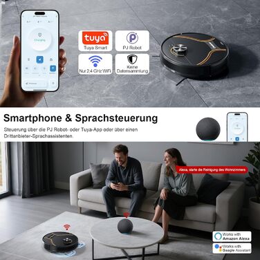 Робот-пилосос Chuboor з функцією миття 3 в 1, 6500Pa, LiDAR навігація, керування через додаток/WiFi/Alexa, автозарядка, 150 хв роботи, для шерсті тварин, килимів та твердих підлог, чорний