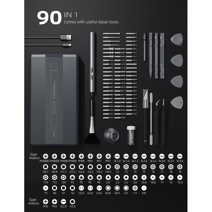 iFu Mini Електричний Шуруповерт Преміум 90 в 1 з LED Підсвіткою та Магнітними Бітами для Ремонту Телефонів, Ноутбуків, Годинників та Іншої Електроніки - Сіро-зелений