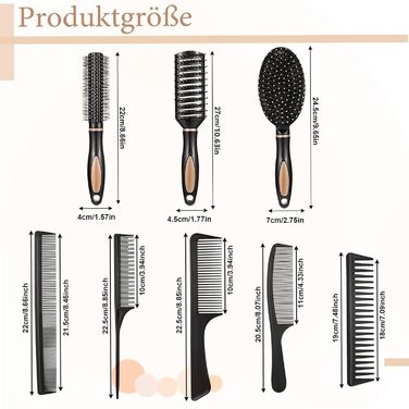 Набір гребінців для волосся 8 шт. з масажем, антистатичні гребінці, гребінець для корекції ліній, різні стилі для жінок та чоловіків, для дому та подорожей