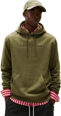 Чоловіча толстовка-худі Tommy Jeans Linear Logo з капюшоном, темно-зелена (S)