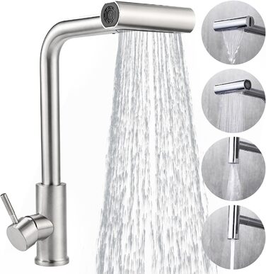 Кран кухонний висувний Cieex, 360° поворот, 4 режими, з душем, нержавіюча сталь, сріблястий