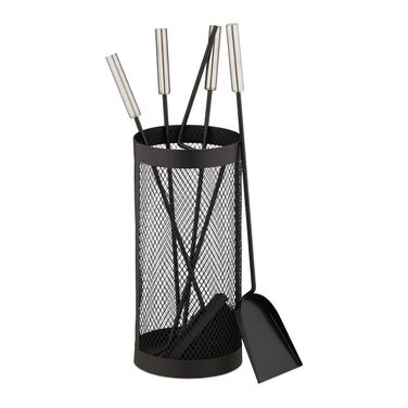 Relaxdays 5-Piece Fireplace Tool Set in Bucket, Black