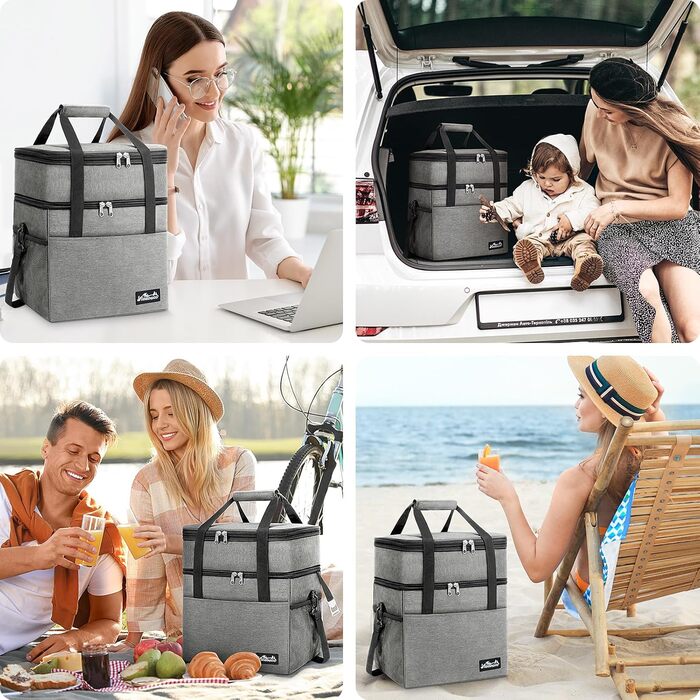 Термосумка Viedouce 30L: Ізольована сумка-холодильник для пікніків, кемпінгу та подорожей (сіра)