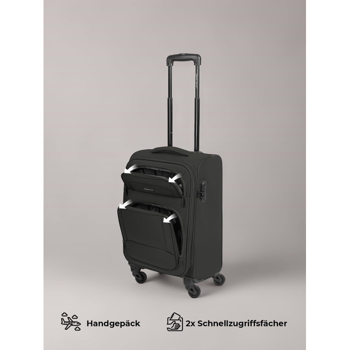 Набір валіз SMARTBOX 3-в-1 для жінок та чоловіків | Легкі та міцні валізи-ролери, якісний softcase, 4 колеса та кодовий замок | Розширювані валізи (Чорний колір, розмір S (56 см))