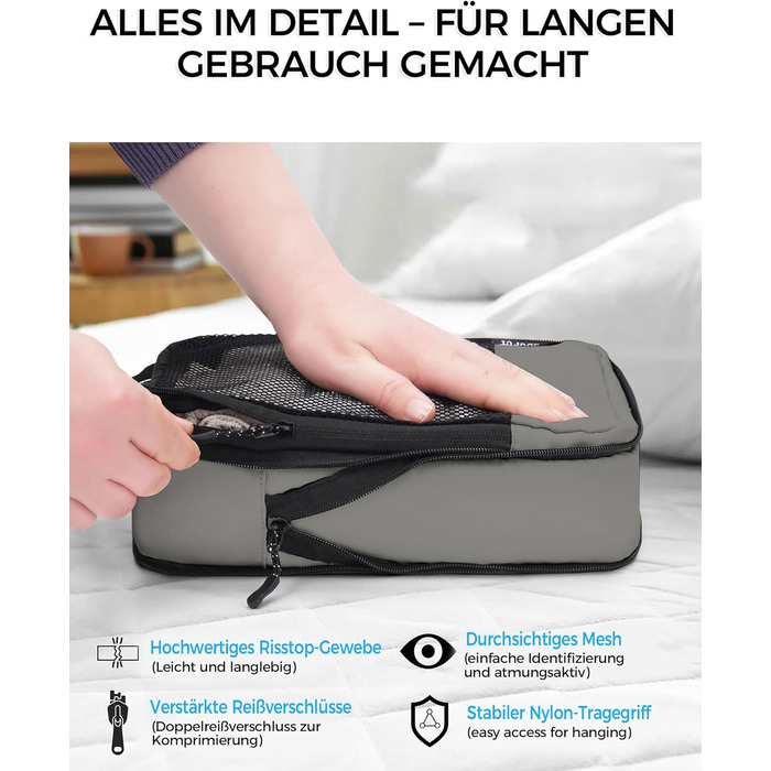 Набір кубиків для пакування багажу BAGLHER - Клінічний органайзер для подорожей, водонепроникні сумки (Сірий)