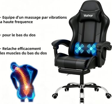 Ігрове крісло Ergonomic Gaming Chair з підніжкою, подушками під шию та поперек, 2D-підлокітниками, регулюванням висоти та поворотом на 360°, чорне