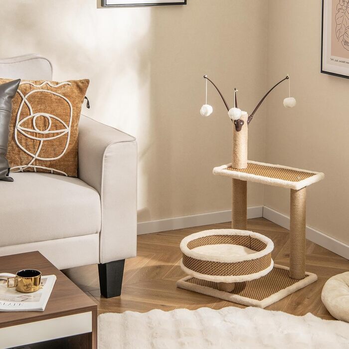 Кігтеточка SOARS для котів з ліжком, платформою та іграшками, 40x40x80 см