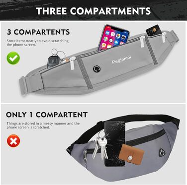 Пояс для телефону для бігу, спортивна сумка для джогінгу, водонепроникний пояс на пояс для чоловіків та жінок з 3 кишенями, велика місткість, регульований біговий пояс (Чорний + Зелений) (Сірий)