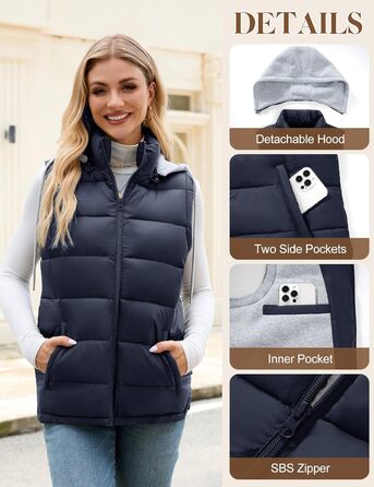 Ванкаву Степледік з капюшоном, короткий зимовий жилет, повсякденний, без рукавів, куртка (темно-синій, S)