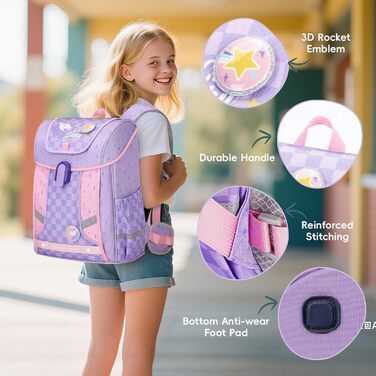 Дитячий рюкзак для школи 1-4 клас, ергономічний, з нагрудним ременем, для хлопчиків, 6-10 років, з відбиваючими елементами (фіолетовий)