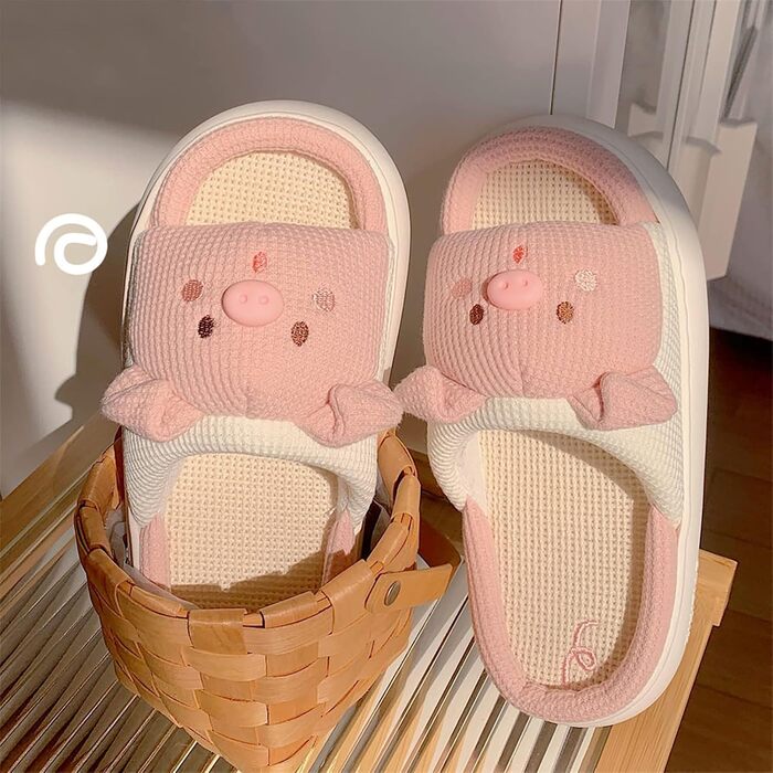 Жіночі тапочки-халат Gaolinci з мультяшним дизайном у вигляді порося, рожевого кольору, з льону, розмір 38.5/40 EU (4 сезон)