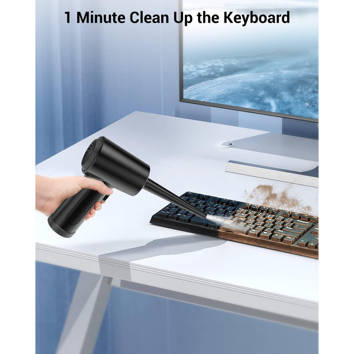Електричний пилосос для повітря з HD-дисплеєм - Air Duster 200000 RPM з LED-підсвічуванням, міні-фен з акумулятором, спрей стисненого повітря для чищення ПК, повітряний пилосос для клавіатури, дому, вулиці, авто, W06 (чорний)