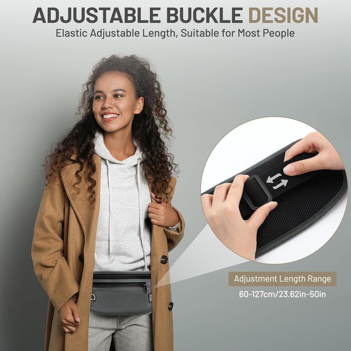 Водонепроникна поясна сумка з RFID захистом та антикрадійним замком для подорожей, спорту (сіра)