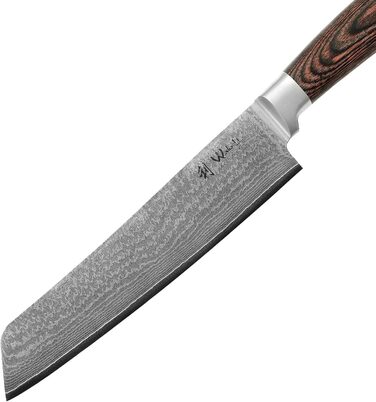 Кухонний ніж Wakoli EDIB Bunka з дамаської сталі (серцевина VG10), 20 см - гострий та ергономічний. Ніж з ручкою з паккавуду в подарунковій коробці. Кухонний ніж для професійних та аматорських кухарів. Без гравіювання