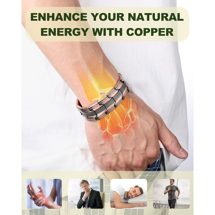 Браслет на руку чоловічий MagEnergy з міді - з 3 потужними магнітами, регульована довжина, інструмент для регулювання розміру