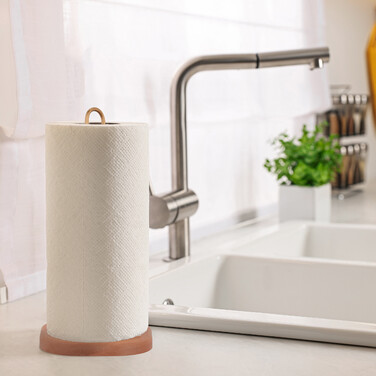 Relaxdays Wooden & Brass Kitchen Roll Holder