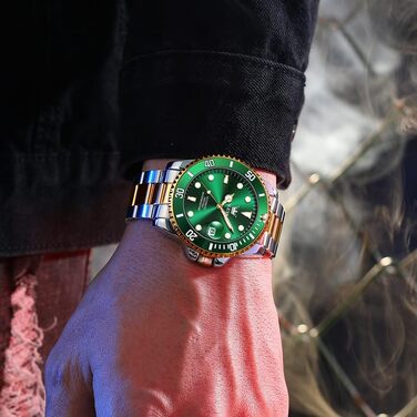 Чоловічий механічний годинник OLEVS з автопідзаводом, водонепроникний, скелетон (двоколірний зелений)