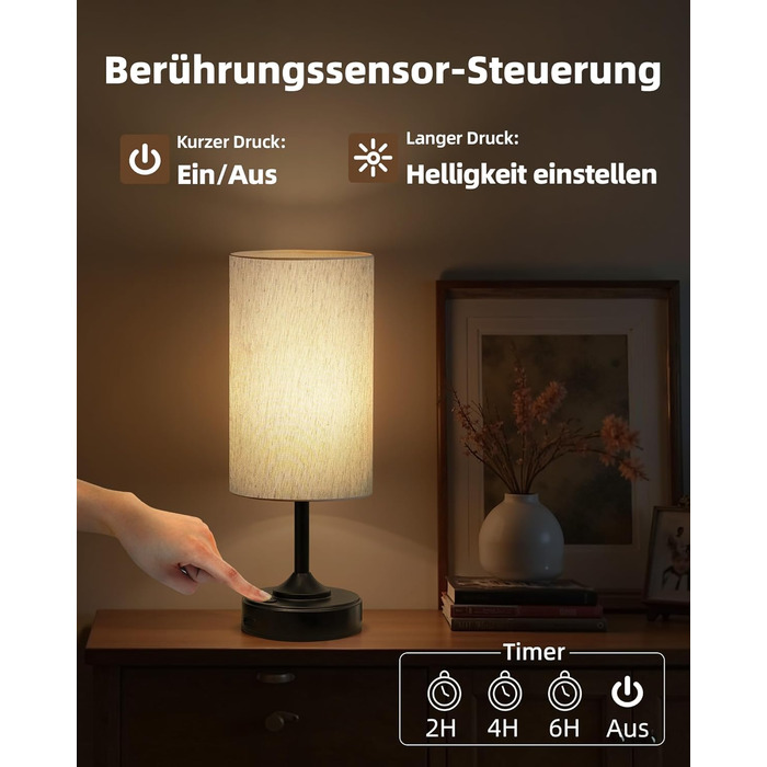 Світлодіодна настільна лампа EZVALO з сенсорним димером, акумуляторна (4000mAh), USB-C, тепле світло 2700K, чорна - 1 шт.