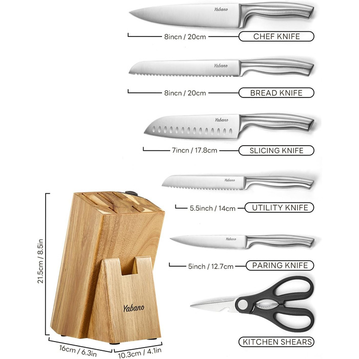 Набір кухонних ножів Messerblock Set: 7 ножів, шкарпетка, точилка, нержавіюча сталь