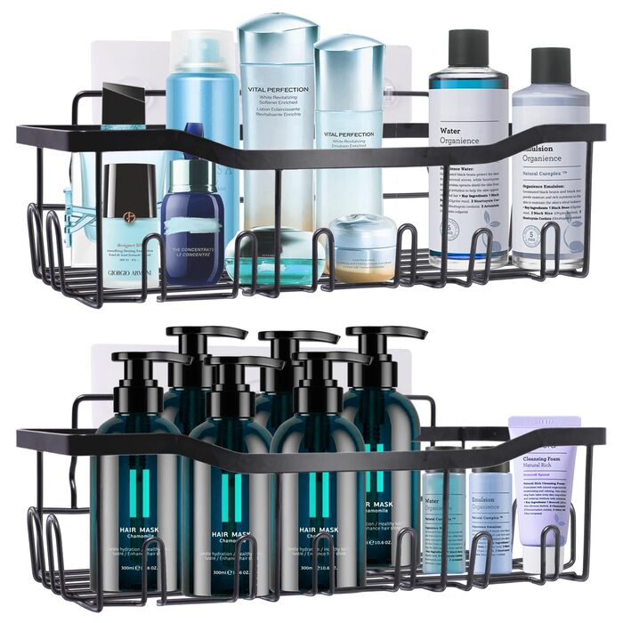 Дзеркальна поличка для душу WAOAW без свердління, 2 шт. Чорний, нержавіюча сталь, для шампуню, гелю для душу, мила, косметики