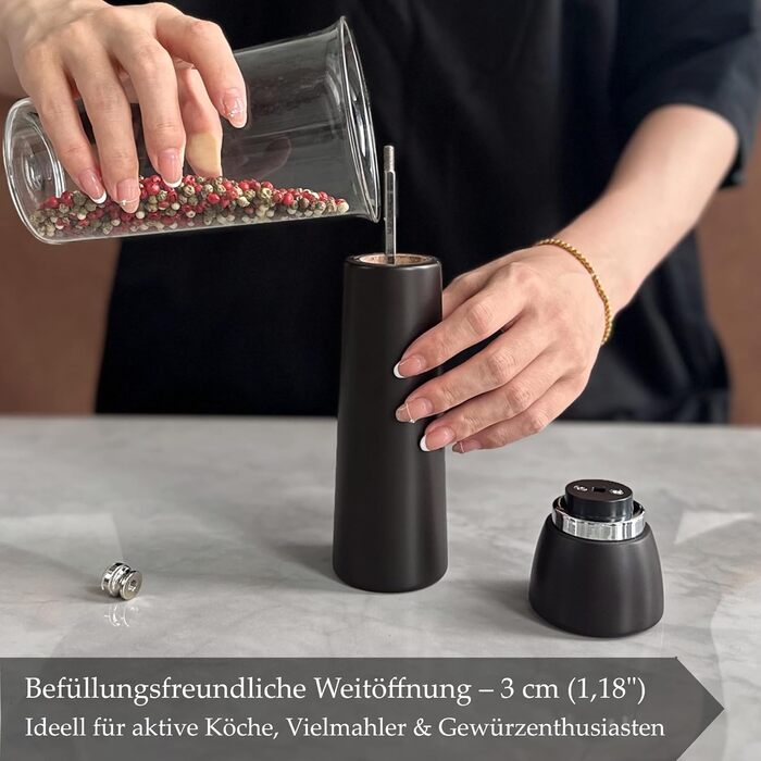 Набір для солі та перцю з дерева – 2 шт. Механічні млини для солі та перцю з регульованою керамічною жорновою системою, з акціїї, висота 21 см