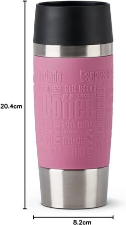 Термокружка Emsa Travel Mug Classic, 360 мл, рожевий колір, з термоізоляцією, Quick-Press, 360° відкриття, для напоїв на виніс