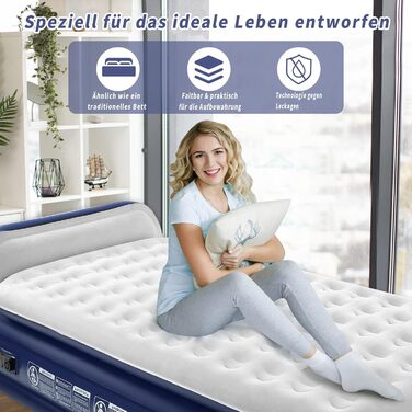 Надувна матрац KMZ з електричним насосом, подвійна висота, для дому, подорожей та кемпінгу. Міцна надувна ліжко - односпальна