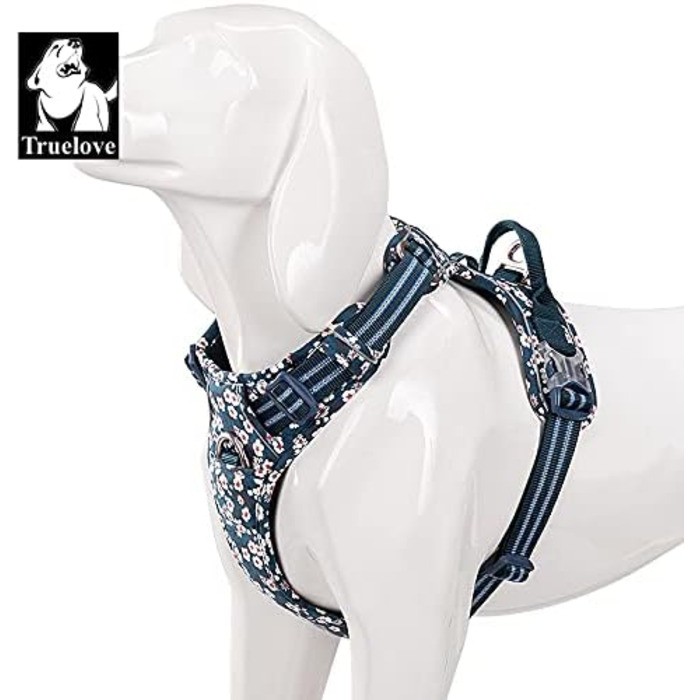 Шлейка для собак WINHYEPET Truelove No-Pull, бавовняна, дихаюча, світловідбиваюча, регульована, для маленьких та середніх собак і котів, TLH5655 (XS, Саксонія Блакитний)