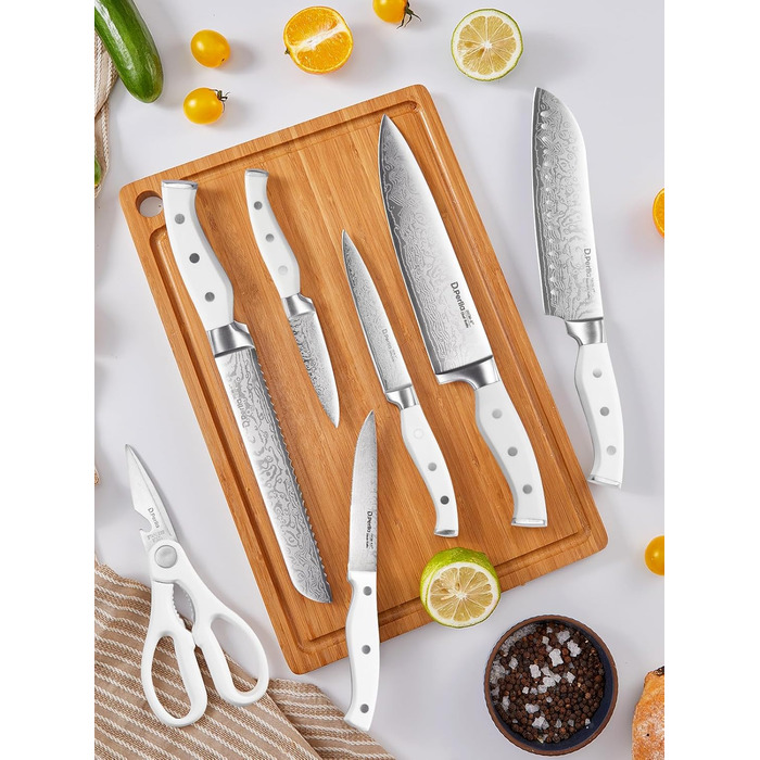 D.Perlla 14-Piece Self-Sharpening Knife Block Set - Professional Stainless Steel Kitchen Knife Set with Plastic Handle & Wood Block