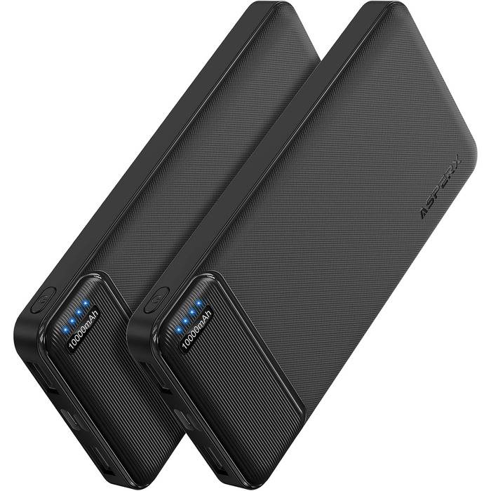 Power Bank AsperX 10000mAh 2 шт., Slim, USB-C, 4 порти, для iPhone, iPad, Huawei, Tablet, чорний+білий