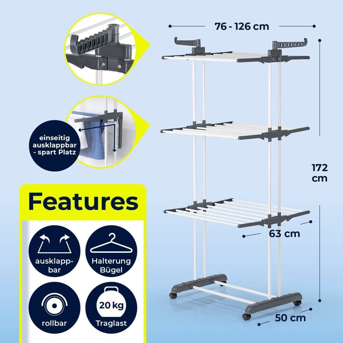 Складаний сушильник для білизни EASYmaxx з 3 рівнями, чорний/білий