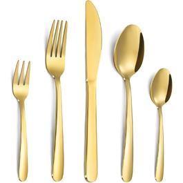 Bestdin Cutlery Set, 6 Persons, 30-Piece Cutlery Gold, Stainless Steel Cutlery Set with Knife, Fork, Spoon, Gold Cutlery for Home/Party/Restaurant, High-Gloss Polished & Dishwasher Safe