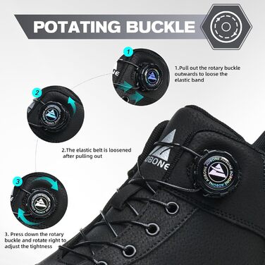 Черевики безпеки для чоловіків та жінок. Легкі, водонепроникні робочі черевики з металевим підноском та поворотним закриттям. Розмір 44 EU, чорний колір.