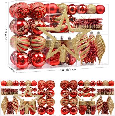 Набір прикрас на ялинку Alupssuc 80 шт. - ялинкові кулі різних форм, з гачками, для святкування Різдва, вечірок та весіль, колір шампань-золото (червоний & золотий)