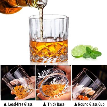 Набір склянок для віскі (6 шт.), 300 мл, кришталеві, для бурбону, бренді, рому, коктейлів, для дому, бару, вечірки, прозорі