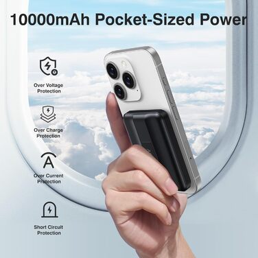 Power Bank AOGUERBE 10000mAh з MagSafe, LED дисплеєм, PD 22.5W, для iPhone 17/16/15/14/13/12 (Чорний)